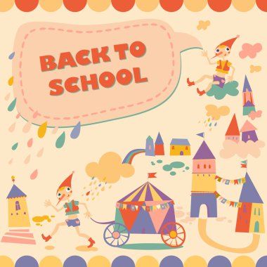 okula dönüş. Peri hikaye kahramanı. kart için şablon.