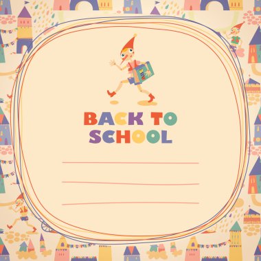 okula dönüş. Peri hikaye kahramanı. doodle kare ve yer