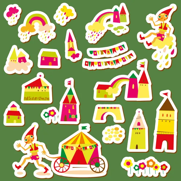 Set of children's stickers. Multi-colored houses. — Stock Vector