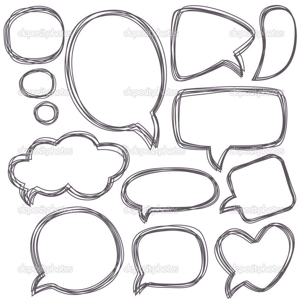 Doodle speech bubbles. Different sizes and forms. Vector illustr