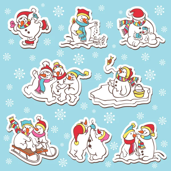 Pegatinas muñeco de nieve . — Vector de stock