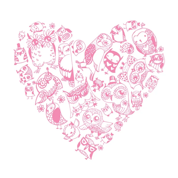 Heart Owls pattern. — Stock Vector