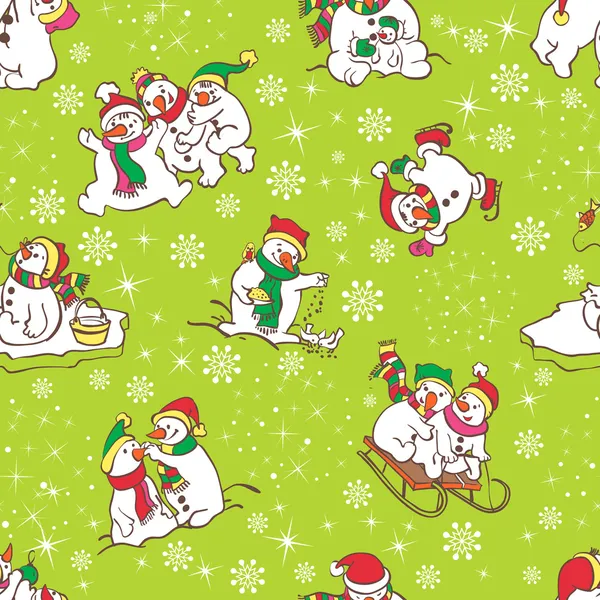 Snowman seamless pattern. Template for christmas winter design. — Stock Vector