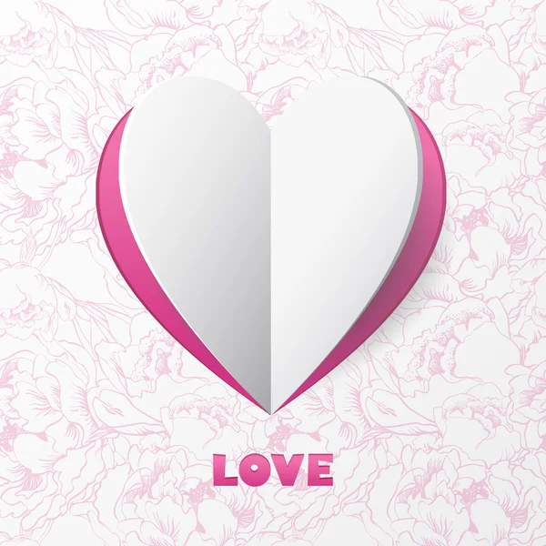 Paper Heart Love Card on Flower Background. — Stock Vector