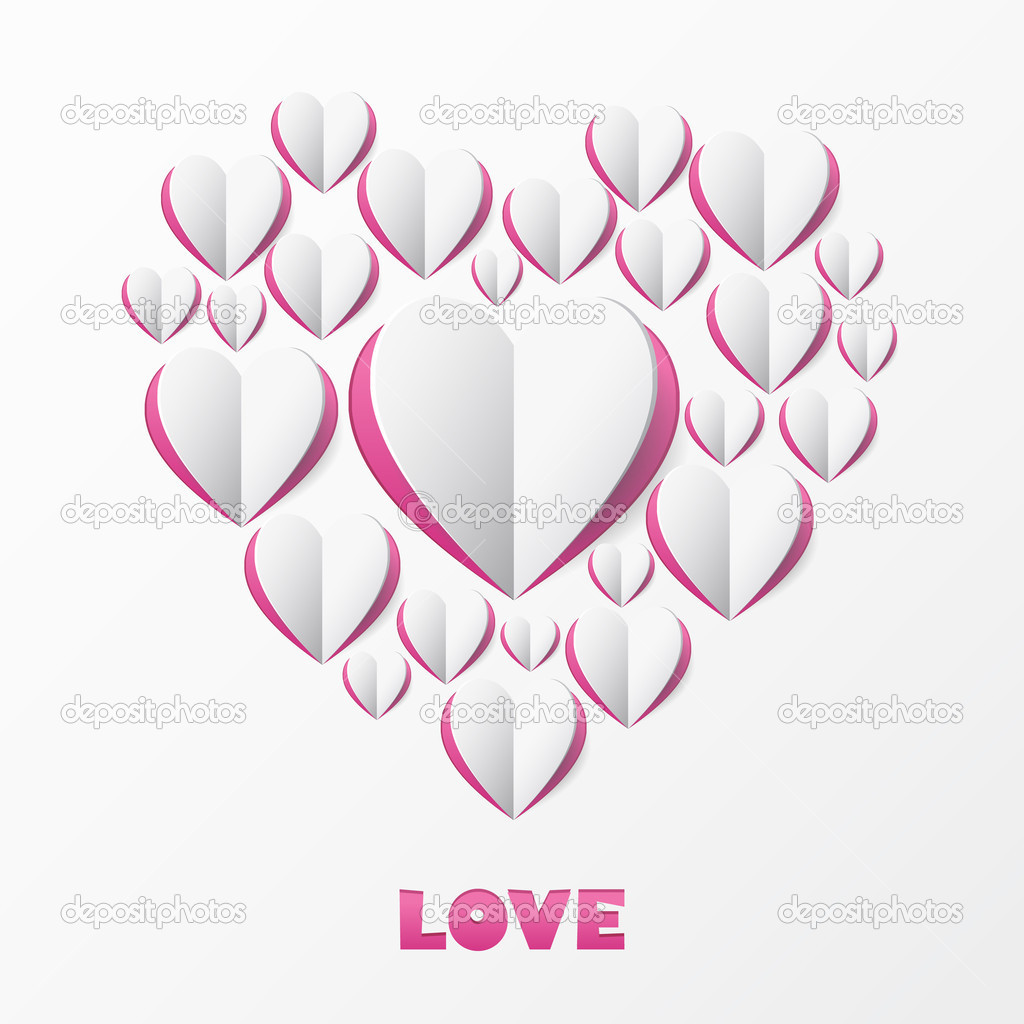 Paper Heart Love Card. Template for design greeting card, wedding invitation