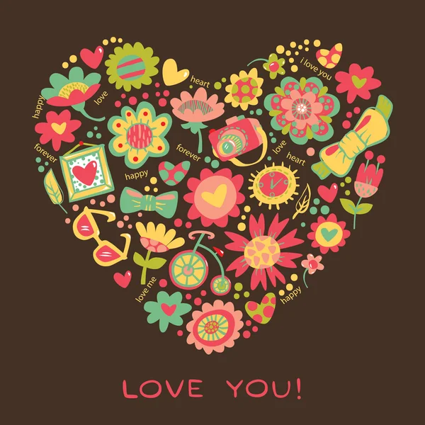 Amor Coração feito de flores — Vetor de Stock