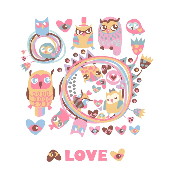 Owls Love background. — Stock Vector