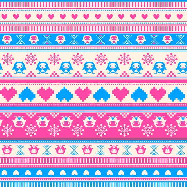 Seamless Winter Sweater pattern with Hearts and Owls. — Stock Vector