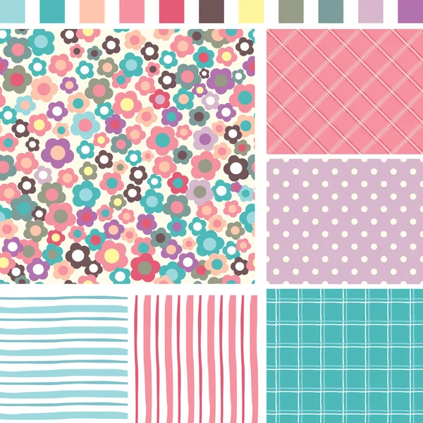 Fondo floral sin costuras. Check Strip Dot Patrón sin costura — Vector de stock