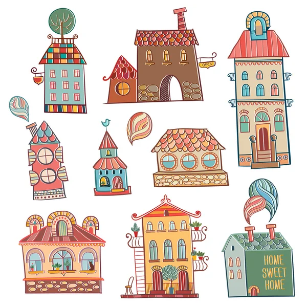 Anahat elle çizilmiş binalar vintage Style set