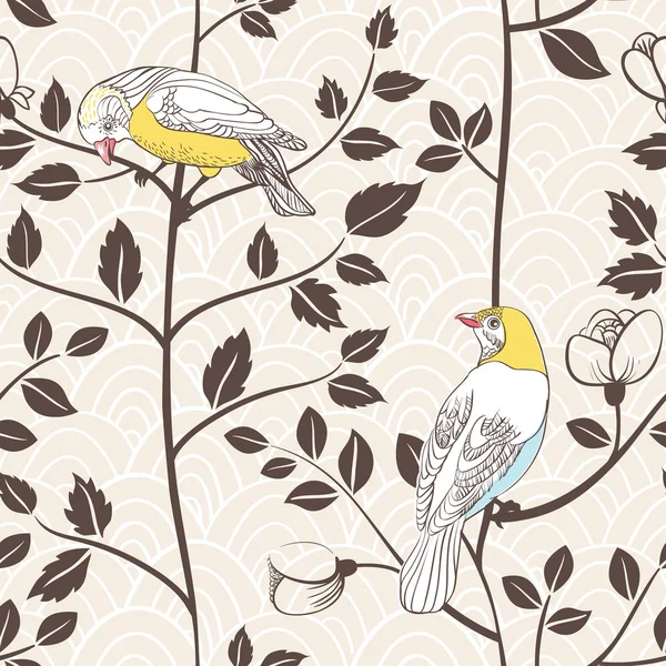 Oiseaux et plantes en fleurs . — Image vectorielle