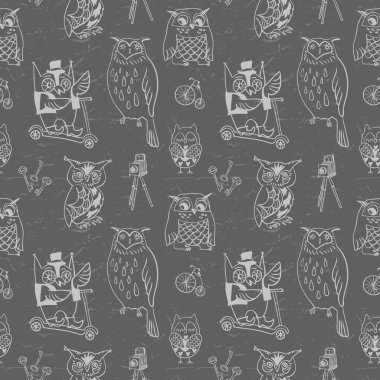 Vintage seamless modeli ile baykuşlar.