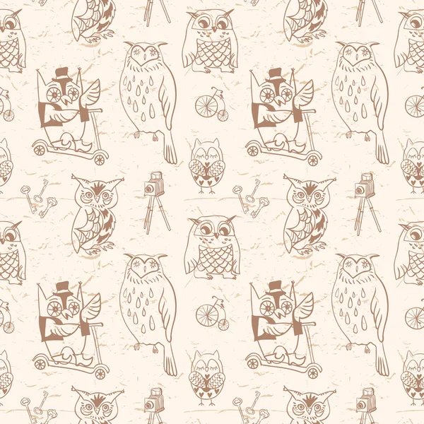 Vintage seamless pattern with Owls. — Stock Vector