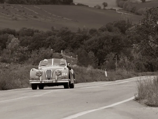 Cagli イタリア Ott 2020年 Jaguar 140 Ots 1954年ラリーの古いレースカーでミル ミリア2020年有名なイタリアの歴史的なレース 1927年 — ストック写真