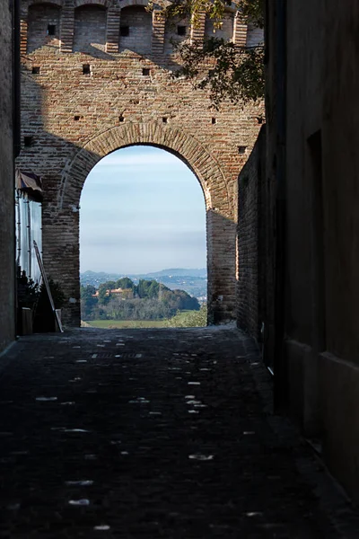 Krajobraz Zamek Gradara Średniowieczna Twierdza Położona Miejscowości Gradara Marche Włoszech — Zdjęcie stockowe