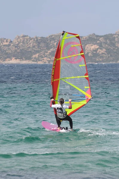 Porto Pollo Italy April 2020 Windsurfing Activities Sea Fron Maddalena — Stockfoto