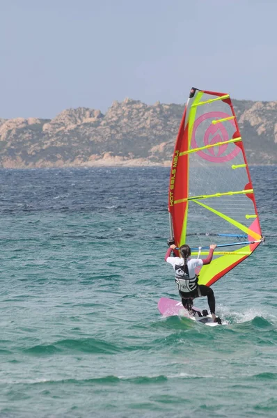 Porto Pollo Italy April 2020 Windsurfing Activities Sea Fron Maddalena — Stockfoto