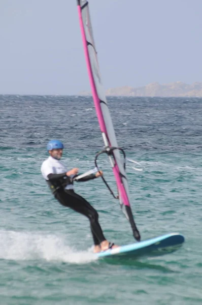 Porto Pollo Italy April 2020 Windsurfing Activities Sea Fron Maddalena — Foto Stock
