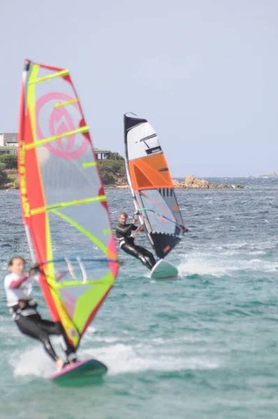 Porto Pollo Italy April 2020 Windsurfing Activities Sea Fron Maddalena — Stockfoto