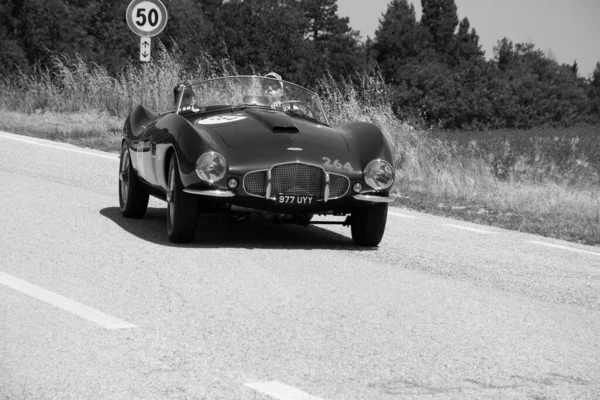 Urbino イタリア 2022年6月16日 2022年6月4日 Aston Martin Bertone Spider 1953年のラリーでの古いレーシングカーMile Miglia — ストック写真