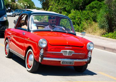 POLTU QUATU - ITALY - JUL 9 - 2022 : Autobianchi Bianchina Trasformabile SPIAGGINA Poltu Quatu Classic