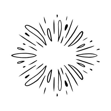 Klasik Güneş patlaması patlaması. El Çizimi Tasarım Grafik Element Havai Fişekleri Siyah Işın Vektörü
