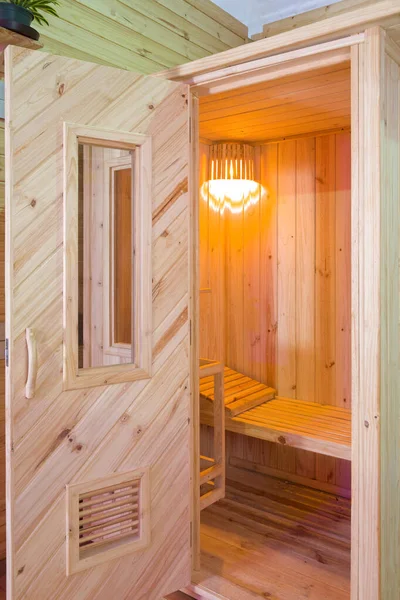 Interior Madeira Vapor Sauna Cabine — Fotografia de Stock