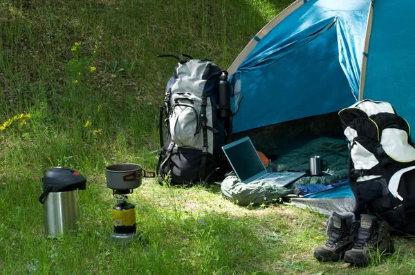 Camping and Technology — Stock Photo, Image