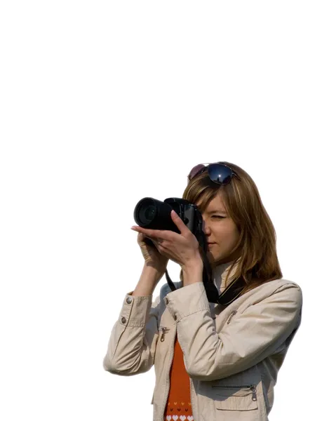 Jonge vrouw met camera — Stockfoto