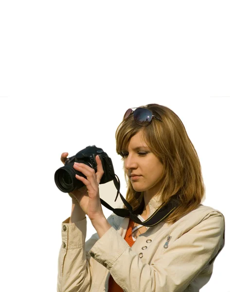 Jeune femme avec caméra — Photo