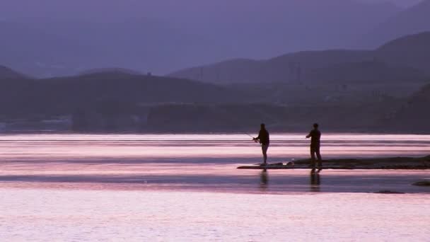 El pescador, puesta de sol, mar, sol — Vídeos de Stock