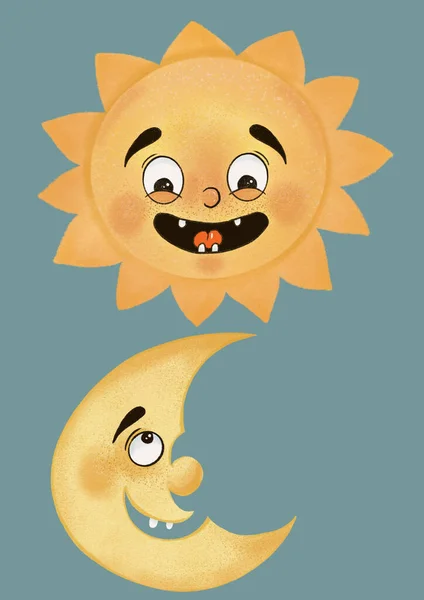 Cute Sun and Moon laughing