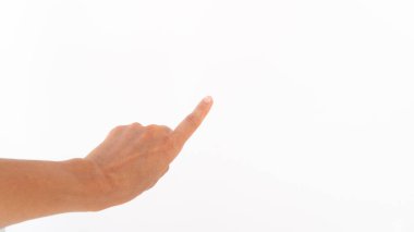 Beyaz arka planda işaret parmağı sol el hareketi