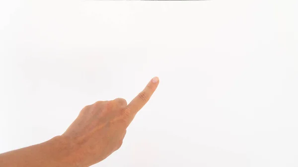 Жест Указательного Пальца Левой Руки Белом Фоне — стоковое фото