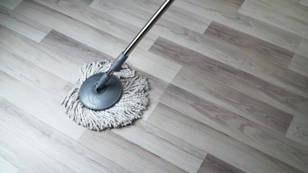 Πλύσιμο Σφουγγαρίσματος Πάτωμα Laminate Υψηλής Ποιότητας Πλάνα — Αρχείο Βίντεο