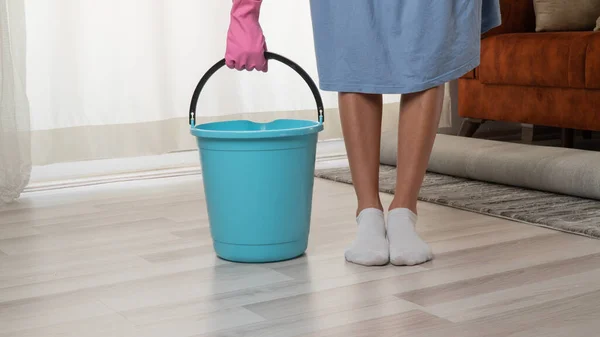 Housewife Gloves Bucket Clean Apartment — Stock Photo, Image