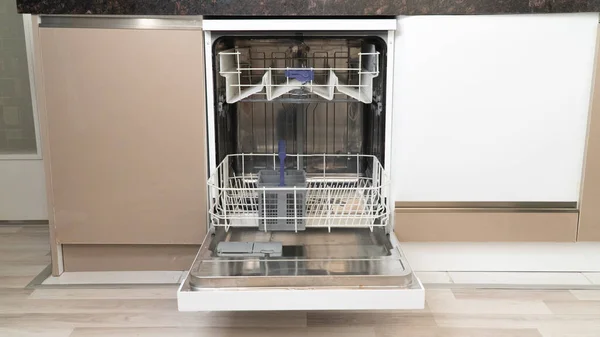 Open Empty Dishwasher Extended Bottom Shelf High Quality Photo — Stock Photo, Image