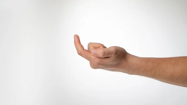 Gesto Mão Homem Para Chamar Dedo Para Mesmo Como Gancho — Fotografia de Stock