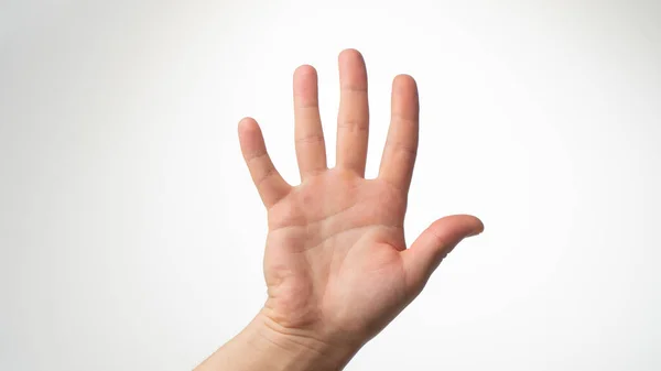 Mens Mãos Gesto Contando Com Dedos Lado Palmar Foto Alta — Fotografia de Stock
