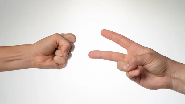 Hands Close Gesture Game Rock Paper Scissors High Quality Photo — Stock Photo, Image