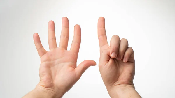 Mens Hands Gesture Counting Fingers Palmar Side High Quality Photo — Stock Photo, Image