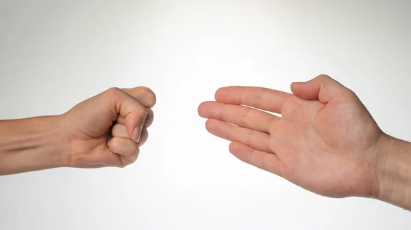 Hands Close Gesture Game Rock Paper Scissors High Quality Photo — Stock Photo, Image