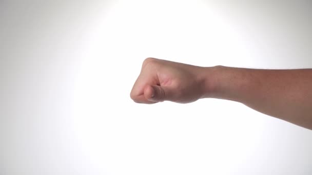 Mans Hand Shows Thumb White Background High Quality Footage — Stock Video