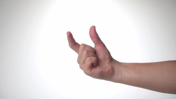 Mans Hand Shows Size His Fingers Pushes Narrows Thumb Index — Stock Video