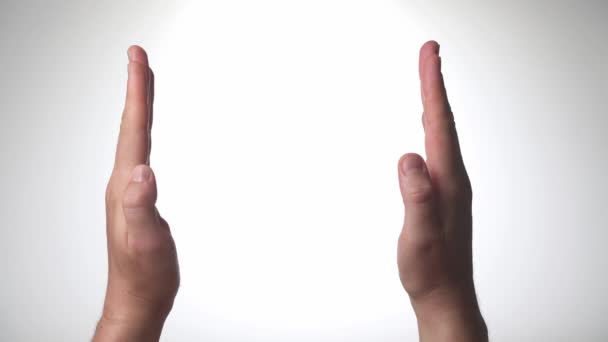 男性の手のジェスチャーアジャスターの動きの手のひらは前方方向に振る 高品質4K映像 — ストック動画