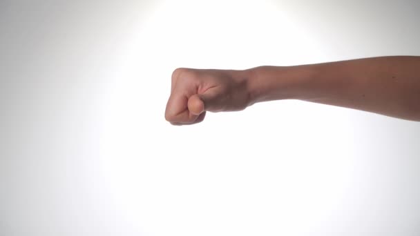 Womens Hand Shows Thumb White Background High Quality Footage — Stock Video