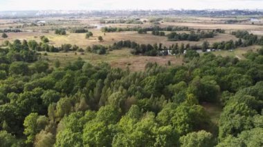 Havadan, tarladan ve ormandan gelen doğa, bir kuadkopterden gelen sonbahar manzarası. Yüksek kaliteli FullHD görüntüler