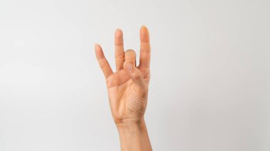 Sign language of the deaf and dumb people, number, digit eight. High quality photo