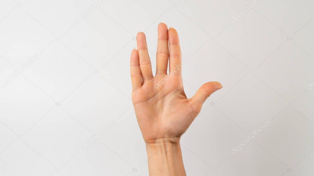 sign language of the deaf and dumb, phrase - vulcan salute, life long and prosper. High quality photo