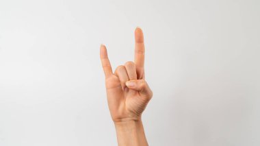 sign language of the deaf and dumb, phrase - rock and roll, rock on. High quality photo